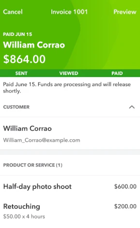 screenshot of QuickBooks Money